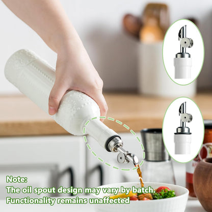 Olive Oil Dispenser Bottle, Oil Dispenser for Kitchen, Ceramic Cooking Vinegar Dispensing Bottles with Spout, White