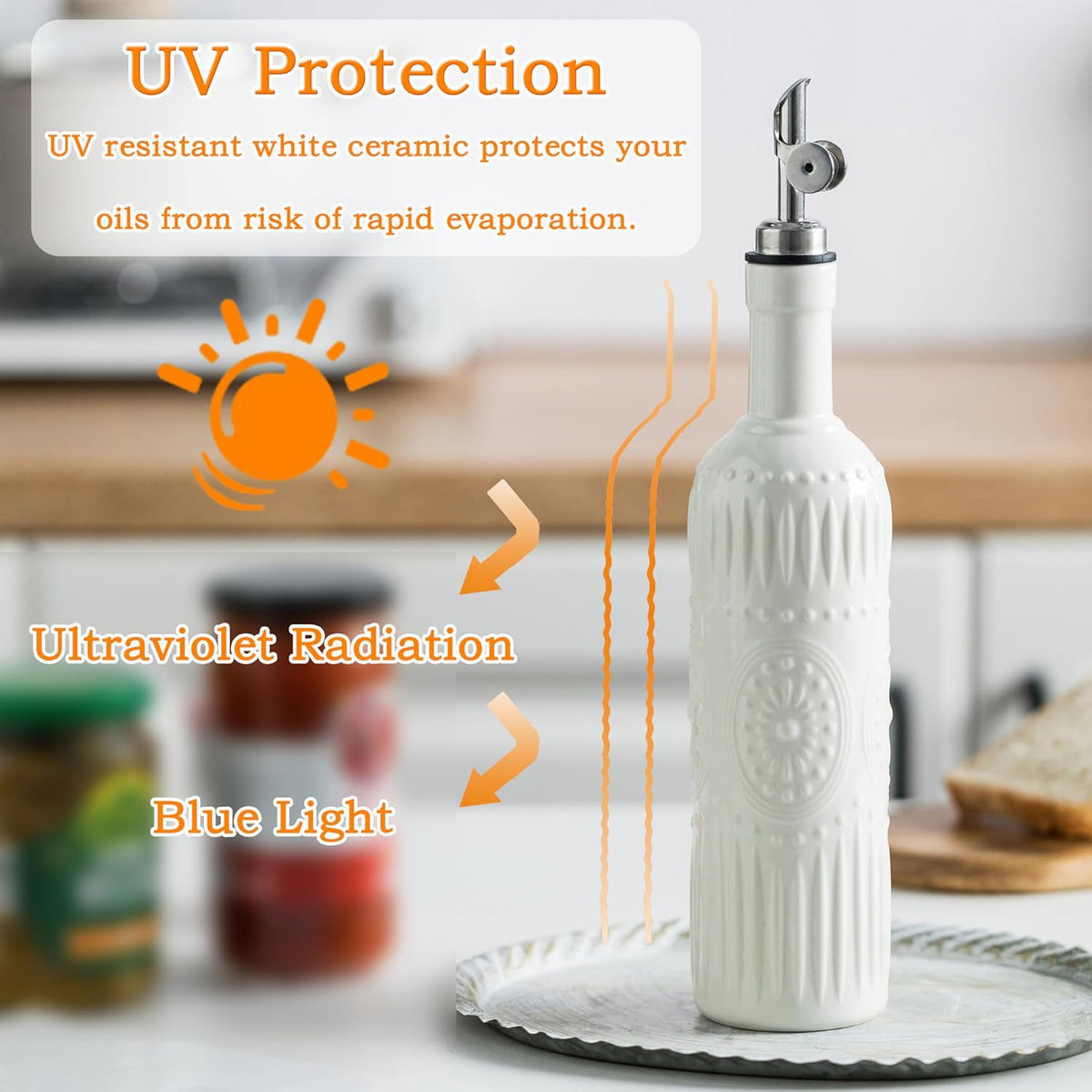 Olive Oil Dispenser Bottle, Oil Dispenser for Kitchen, Ceramic Cooking Vinegar Dispensing Bottles with Spout, White