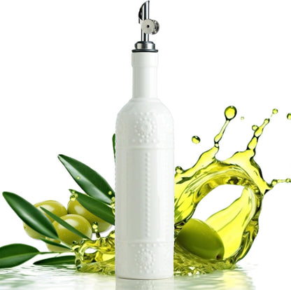 Olive Oil Dispenser Bottle, Oil Dispenser for Kitchen, Ceramic Cooking Vinegar Dispensing Bottles with Spout, White