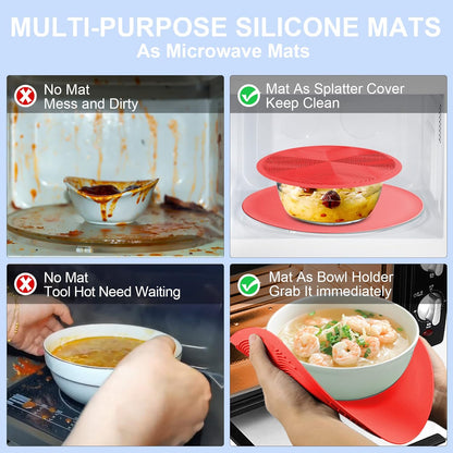 12 10 8 Inch Multi-use Microwave Mat, Trivet, Pot Holders, Drying, Baking, Place Mat, Utensils Rest, Silicone Cover Pad for Hot Pot Pans Bowls Plates Dishes Kitchen Counter, Heat Resistant,Red