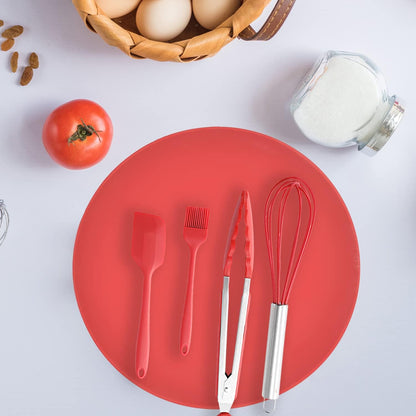 12 10 8 Inch Multi-use Microwave Mat, Trivet, Pot Holders, Drying, Baking, Place Mat, Utensils Rest, Silicone Cover Pad for Hot Pot Pans Bowls Plates Dishes Kitchen Counter, Heat Resistant,Red
