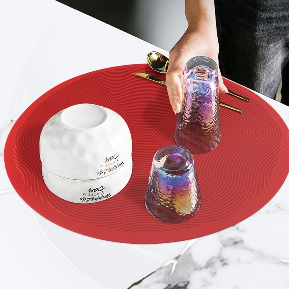 12 10 8 Inch Multi-use Microwave Mat, Trivet, Pot Holders, Drying, Baking, Place Mat, Utensils Rest, Silicone Cover Pad for Hot Pot Pans Bowls Plates Dishes Kitchen Counter, Heat Resistant,Red