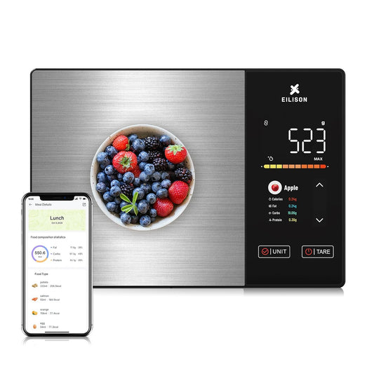 Smart Kitchen Scale with Nutrition Calculator, Digital Food Scale, Large TFT Color Display, Bluetooth App for 999+ Foods, Calorie Counter & 24 Nutrients Analyzer, 5000g Capacity (Black)