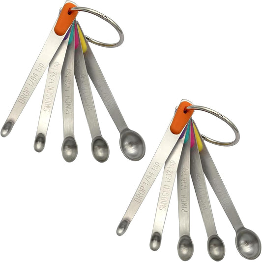 2Pack Small Measuring Spoon Set with Multi-Color Silicone Grip | Food-Grade Stainless Steel, High Precision, Dishwasher-Safe, Easy-Read Markings, Multi-Purpose, Lightweight & Durable