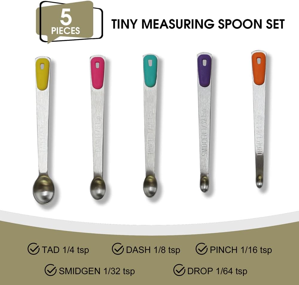 2Pack Small Measuring Spoon Set with Multi-Color Silicone Grip | Food-Grade Stainless Steel, High Precision, Dishwasher-Safe, Easy-Read Markings, Multi-Purpose, Lightweight & Durable