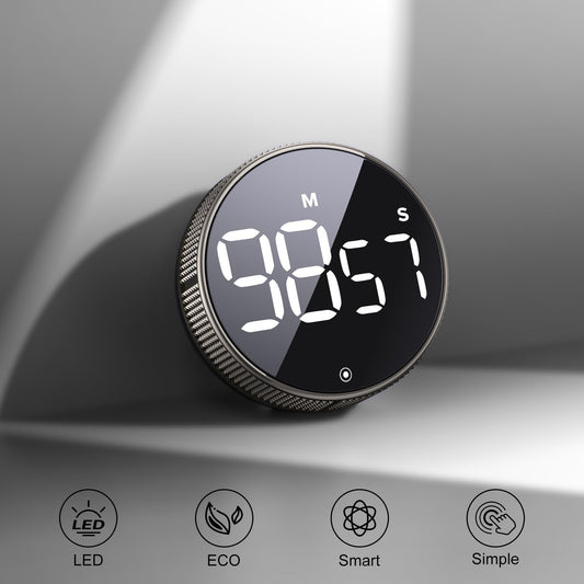 Kitchen Timer with LED Digital Display Smart Efficana for Home Classroom Gym Office, Volume and Brightness Adjustable Productivity Timer (Guncolor)