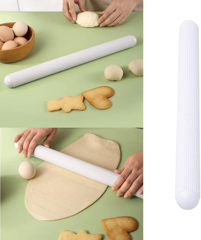 2 Pack Plastic Rolling Pin with Textured Design Non Stick Dough Roller Lightweight Rolling Pins for Baking Pizza Pies Pastry Cookies Bread Pan Loaf Cinnamon Rolls Buns Sourdough Cake Fondant