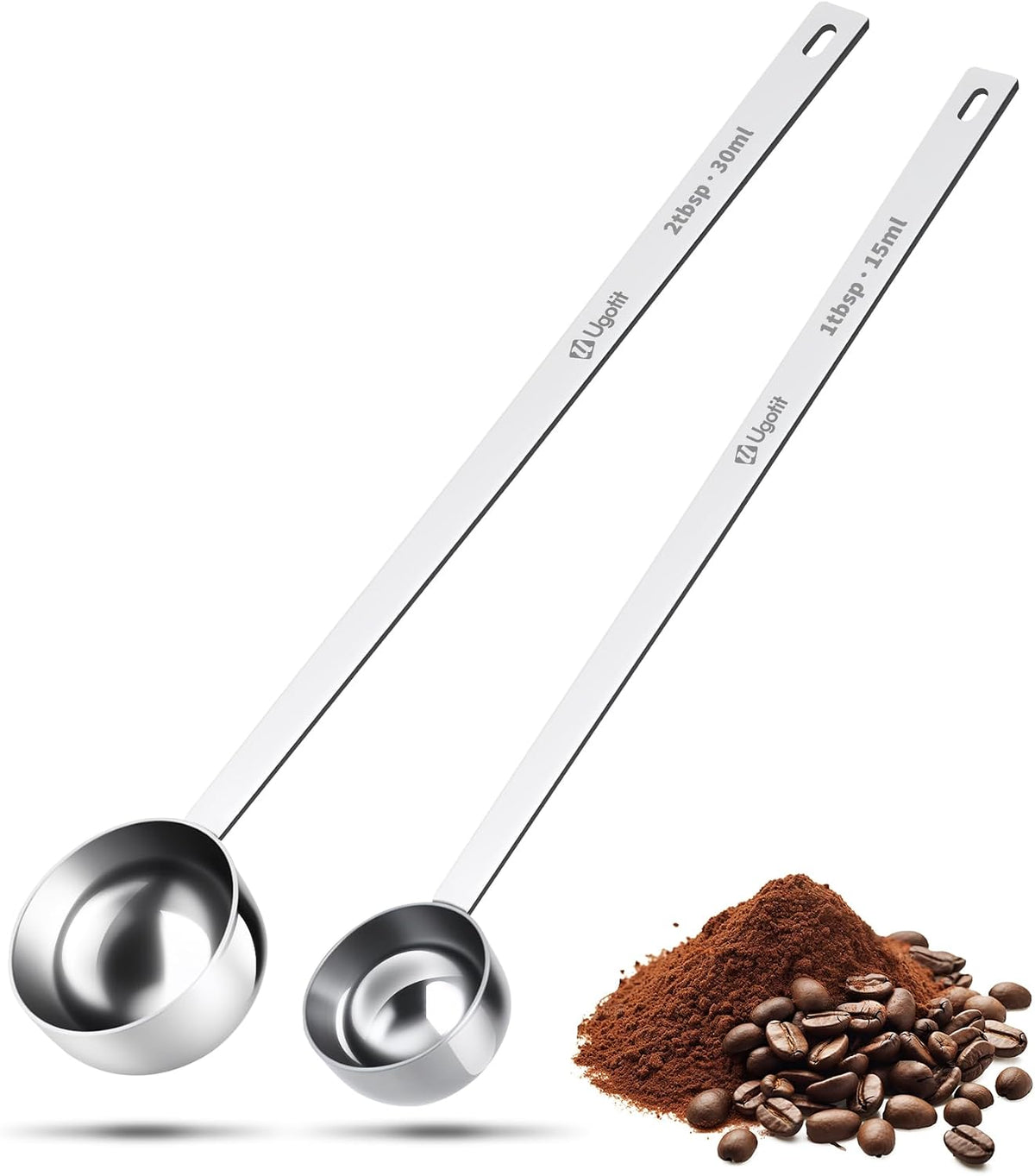 Coffee Scoop for Ground Coffee 2 Tbsp- 304 Stainless Steel Long Handled Measuring Spoon for Coffee, Tea, Sugar & Spices, Durable & Dishwasher Safe