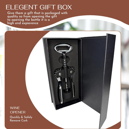 Heavy Duty Winged Wine Opener, Durable Corkscrew Wine Opener in Elegant Gift Box, Easy to Use Wine Bottle Opener for Effortless Wine Opening