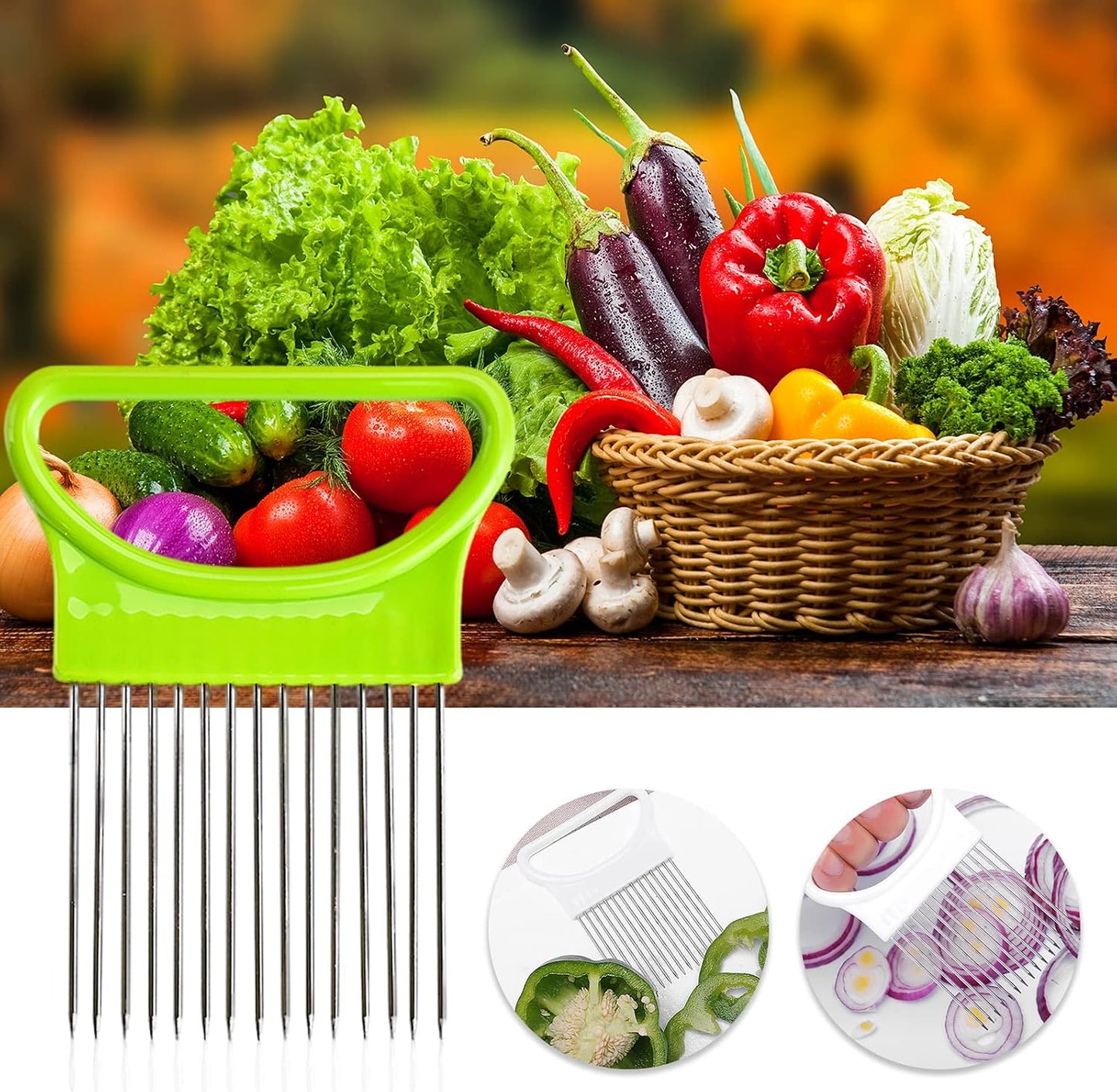 4 Pcs Onion Slicer, Stainless Steel Onion Slice Holder and Tomato Slicer, Food Slice Assistant Onion Holder for Slicing Fruit Vegetable Lemon Meat Potato, Kitchen Cooking Tools Gadgets