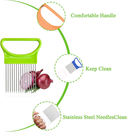 4 Pcs Onion Slicer, Stainless Steel Onion Slice Holder and Tomato Slicer, Food Slice Assistant Onion Holder for Slicing Fruit Vegetable Lemon Meat Potato, Kitchen Cooking Tools Gadgets
