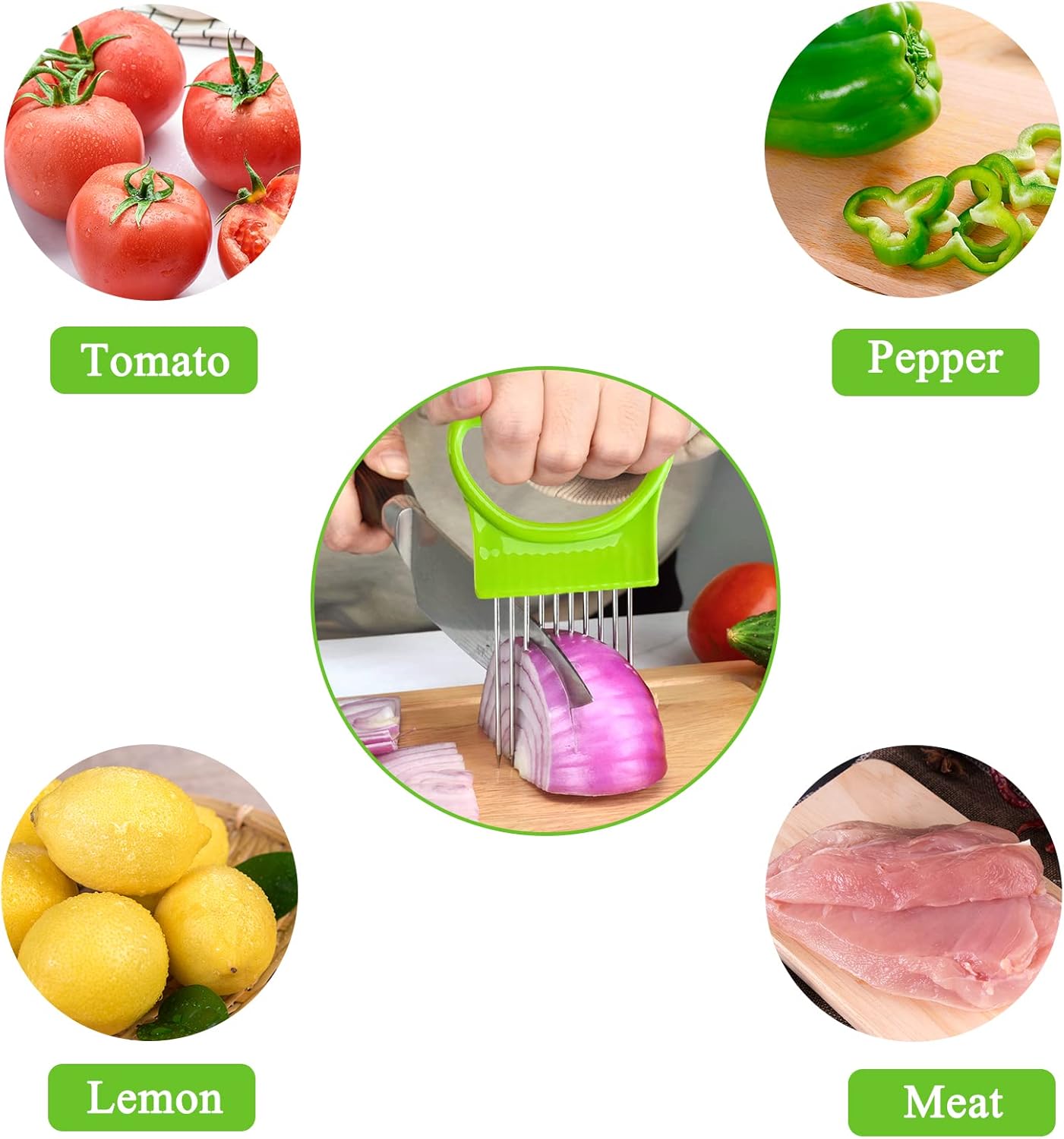 4 Pcs Onion Slicer, Stainless Steel Onion Slice Holder and Tomato Slicer, Food Slice Assistant Onion Holder for Slicing Fruit Vegetable Lemon Meat Potato, Kitchen Cooking Tools Gadgets