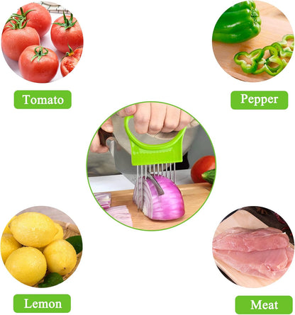 4 Pcs Onion Slicer, Stainless Steel Onion Slice Holder and Tomato Slicer, Food Slice Assistant Onion Holder for Slicing Fruit Vegetable Lemon Meat Potato, Kitchen Cooking Tools Gadgets