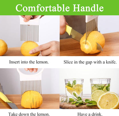 4 Pcs Onion Slicer, Stainless Steel Onion Slice Holder and Tomato Slicer, Food Slice Assistant Onion Holder for Slicing Fruit Vegetable Lemon Meat Potato, Kitchen Cooking Tools Gadgets