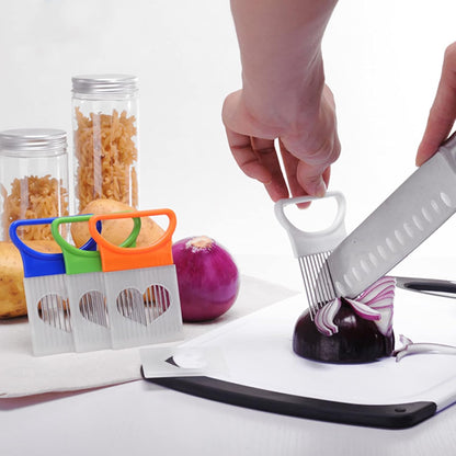 4 Pcs Onion Slicer, Stainless Steel Onion Slice Holder and Tomato Slicer, Food Slice Assistant Onion Holder for Slicing Fruit Vegetable Lemon Meat Potato, Kitchen Cooking Tools Gadgets