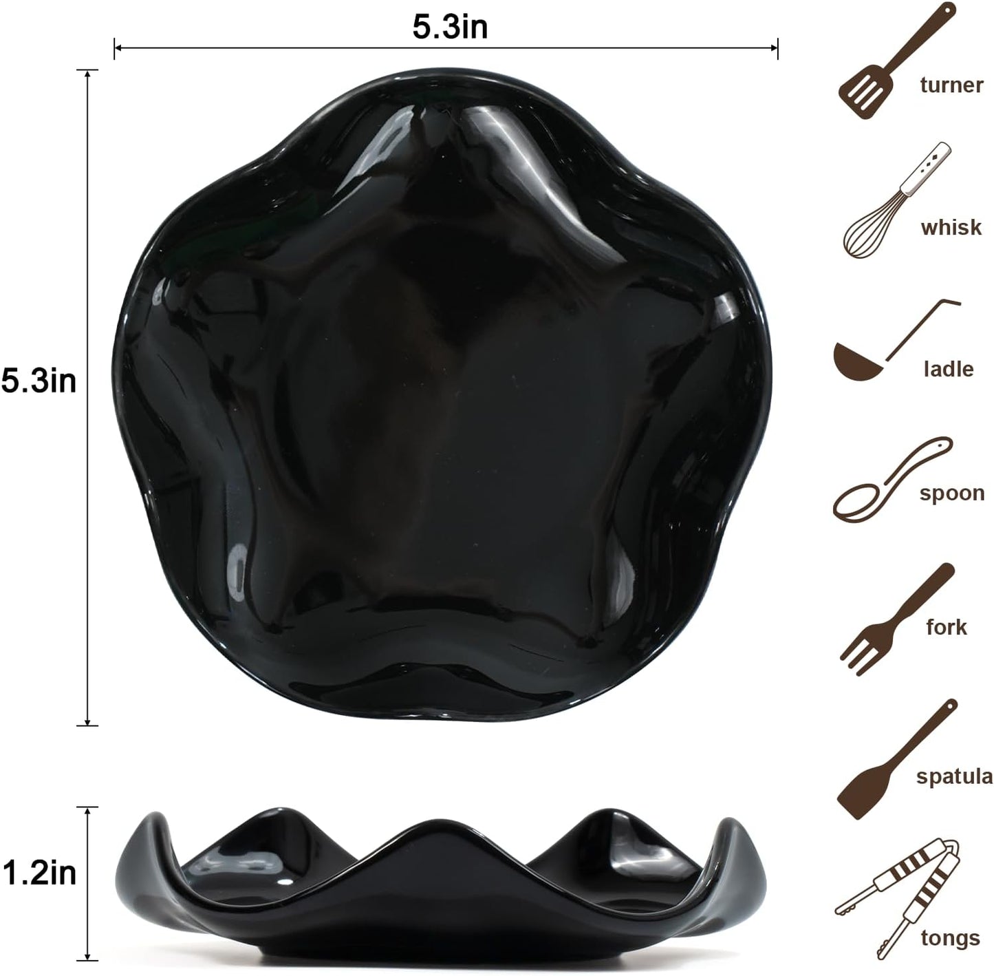 Spoon Rest for Stove Top, 5.3 Inch Ceramic Spoon Holder for Kitchen Counter, Coffee Ladle Holder, Utensil Rest for Cooking, Housewarming Gifts (Black)