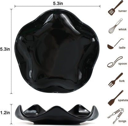 Spoon Rest for Stove Top, 5.3 Inch Ceramic Spoon Holder for Kitchen Counter, Coffee Ladle Holder, Utensil Rest for Cooking, Housewarming Gifts (Black)