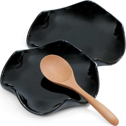 Spoon Rest for Stove Top, 5.3 Inch Ceramic Spoon Holder for Kitchen Counter, Coffee Ladle Holder, Utensil Rest for Cooking, Housewarming Gifts (Black)