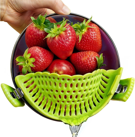 Performore Compact Universal Silicone Snap-On Pot Strainer | Heat-Resistant Clip-On Food Colander | BPA-Free Pasta, Vegetable & Soup Drainer | Dishwasher Safe Kitchen Tool