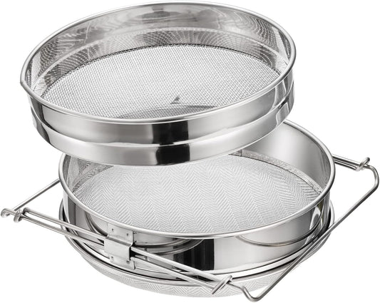Stainless Steel Honey Strainer, Double Sieve, Beekeeping Equipment Mesh Filter Screen, Honey Extractor Equipment, 9" Diameter x 4" Depth