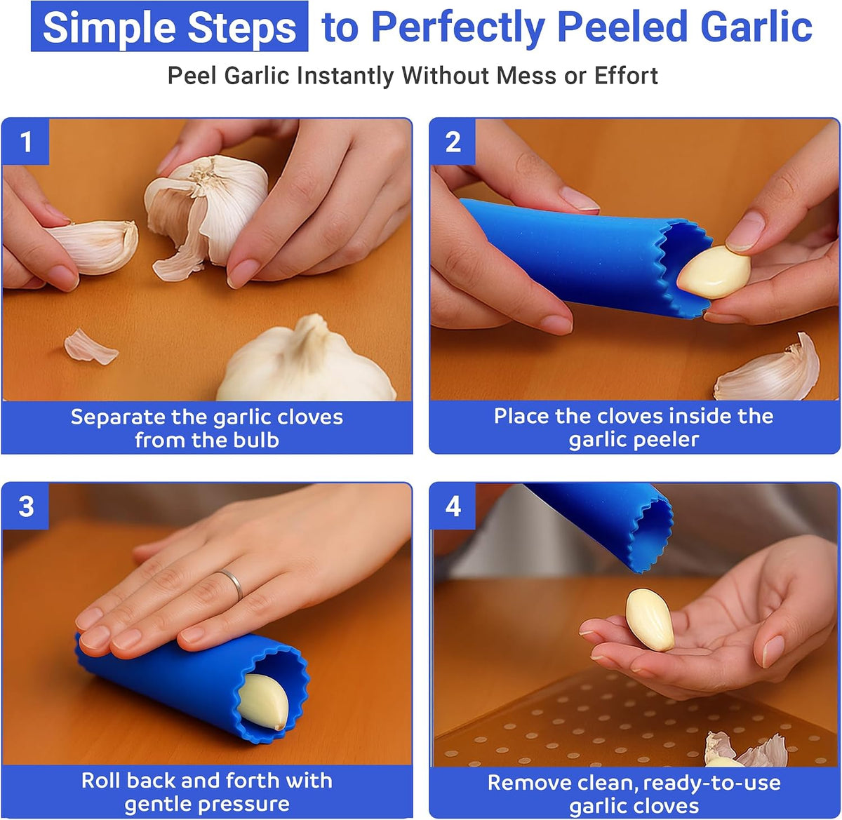 Silicone Garlic Peeler Tube, 2 Pack – BPA-Free, Odor-Free & Dishwasher Safe – Easy Garlic Skin Remover Roller – Black & Blue Kitchen Gadget for Fast, Effortless Cooking (black & blue)