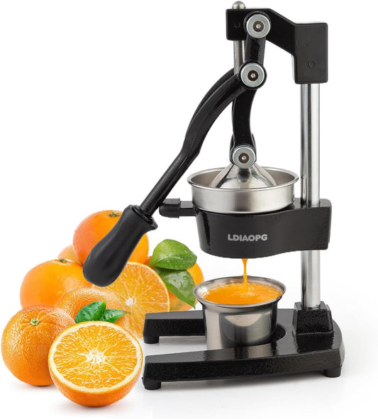 Cast Iron manual juicer, Hand Citrus juicer press, Orange Lemon Squeezer,Heavy Duty Manual Juicer,Commercial Grade,Countertop Extactor for Fruit Juice -Stainless Steel,Easy to Clean Black