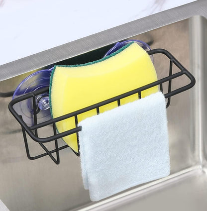 Sink Caddy Sponge Holder for Kitchen Sink Dish Cloth Hanger 2 Suspension Options(Suction Cups and Adhesive Hook), SUS304 Stainless Steel, Silver