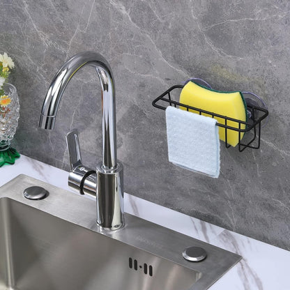 Sink Caddy Sponge Holder for Kitchen Sink Dish Cloth Hanger 2 Suspension Options(Suction Cups and Adhesive Hook), SUS304 Stainless Steel, Silver