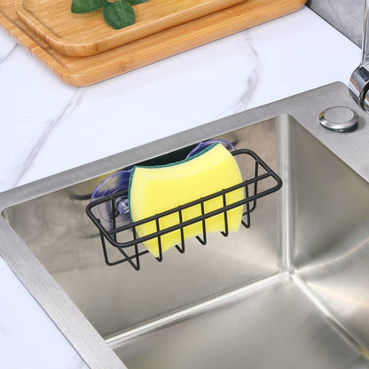 Sink Caddy Sponge Holder for Kitchen Sink Dish Cloth Hanger 2 Suspension Options(Suction Cups and Adhesive Hook), SUS304 Stainless Steel, Silver