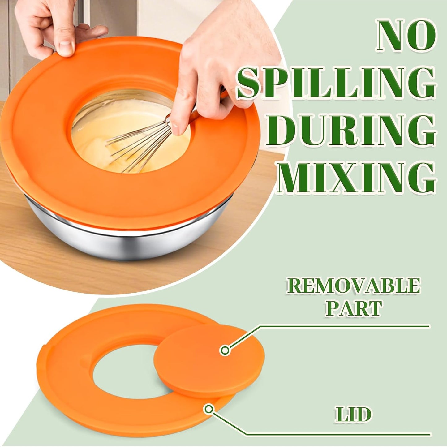 Mixing Bowls with Lids Set - 7PCS Nesting Mixing Bowls, Lids, Stainless Steel Mixing Bowls for Mixing, Baking & Meal Prep, Dishwasher Safe, Size 0.7/1.1/1.5/2.1/3.5/4/4.5 QT, Khaki