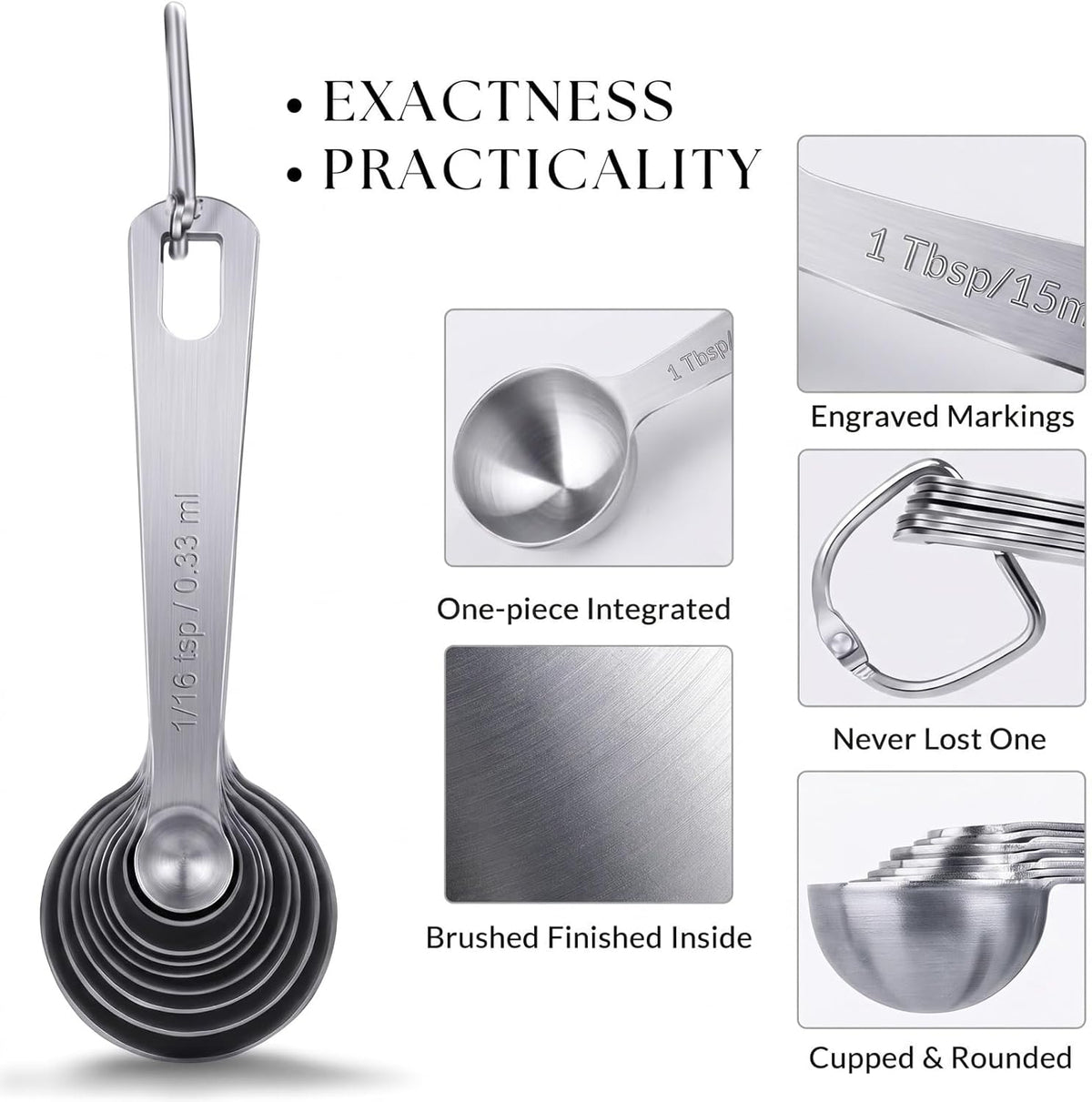 Measuring Spoons Set, 1 tbsp, 1/2 tbsp, and 1-1/16tsp Stainless Steel Measuring Spoons for Cooking Baking Spice Jars and Liquid Ingredients