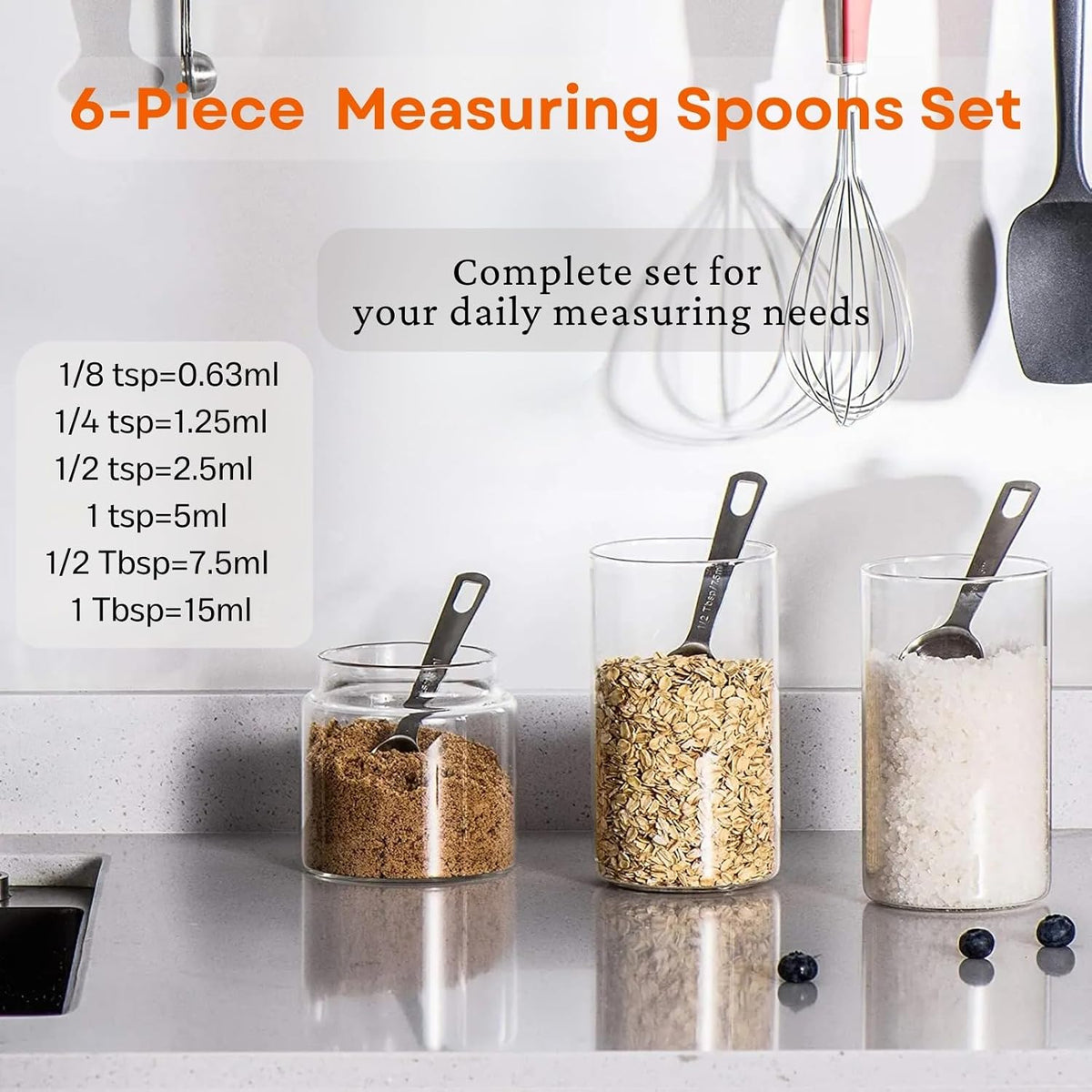 Measuring Spoons Set, 1 tbsp, 1/2 tbsp, and 1-1/16tsp Stainless Steel Measuring Spoons for Cooking Baking Spice Jars and Liquid Ingredients