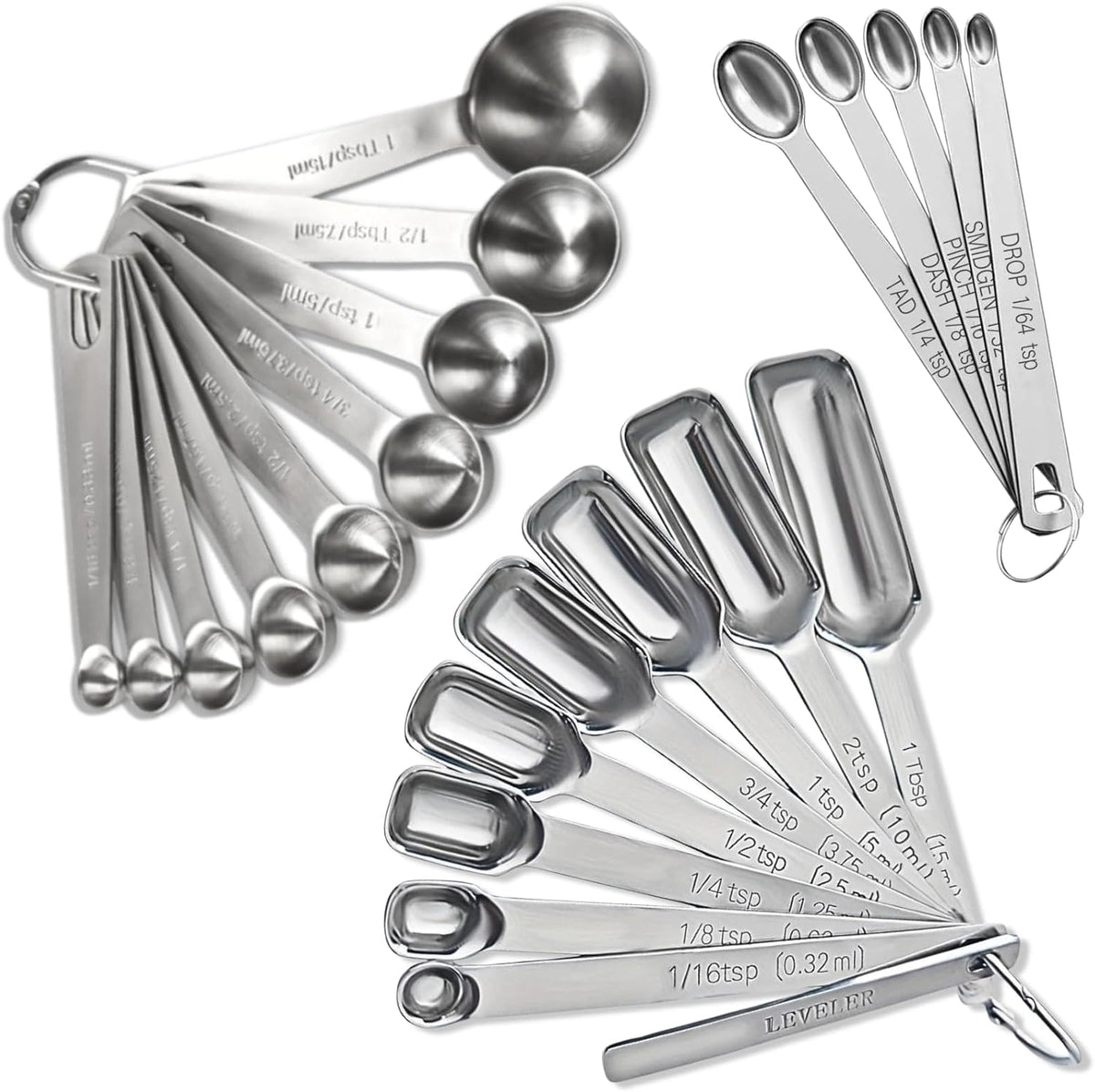 Measuring Spoons Set, 1 tbsp, 1/2 tbsp, and 1-1/16tsp Stainless Steel Measuring Spoons for Cooking Baking Spice Jars and Liquid Ingredients