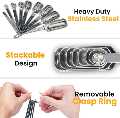 Measuring Spoons Set, 1 tbsp, 1/2 tbsp, and 1-1/16tsp Stainless Steel Measuring Spoons for Cooking Baking Spice Jars and Liquid Ingredients