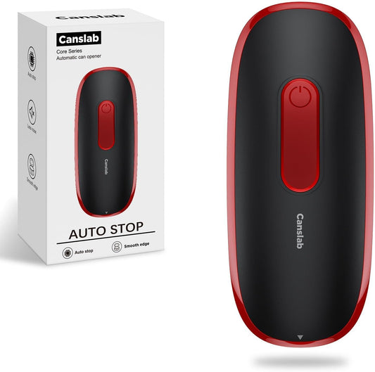 CORE Electric Can Opener_Single Touch Automatic Opener for Seniors with Arthritis, Auto Shut-off, Cordless Battery Powered, Side Cut, Smooth Edge, Handsfree for Small or Large Cans, Black+Red