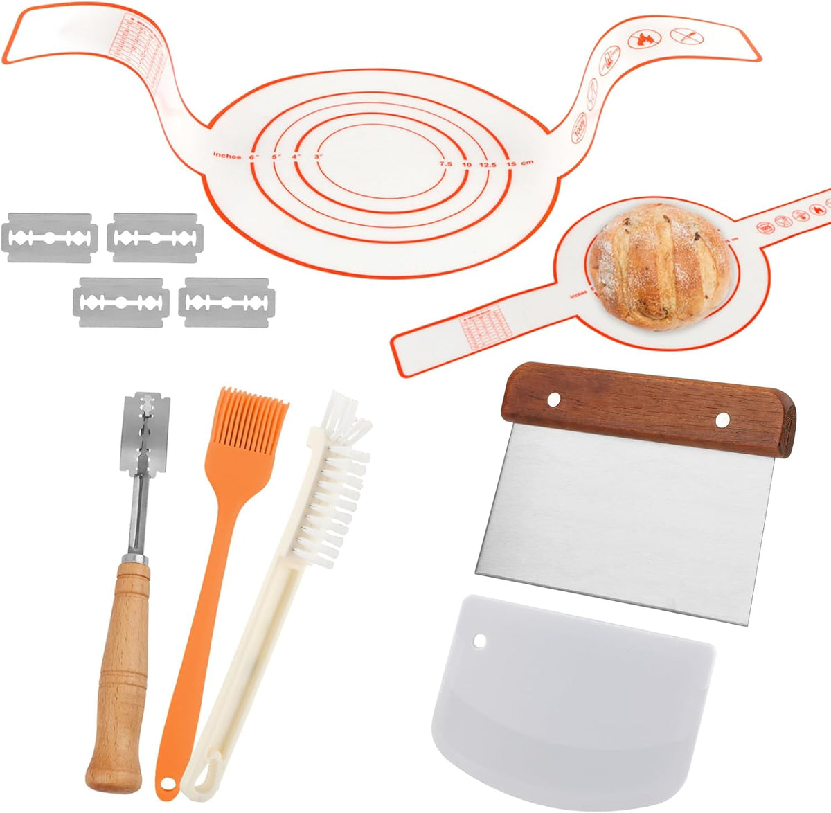 Dough Whisk with Sourdough Scoring Tool,Bread Making Tools and Baking Supplies,Sourdough Starter Kit,Bread Making Tools Kit – Includes Wooden Bench Scraper,Bread Lame,Pastry Brush