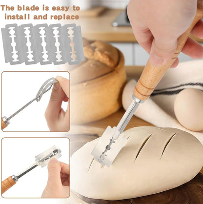 Dough Whisk with Sourdough Scoring Tool,Bread Making Tools and Baking Supplies,Sourdough Starter Kit,Bread Making Tools Kit – Includes Wooden Bench Scraper,Bread Lame,Pastry Brush