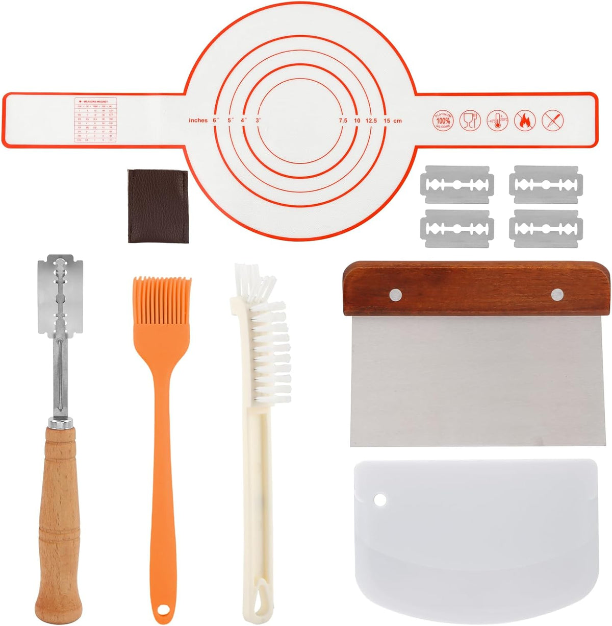 Dough Whisk with Sourdough Scoring Tool,Bread Making Tools and Baking Supplies,Sourdough Starter Kit,Bread Making Tools Kit – Includes Wooden Bench Scraper,Bread Lame,Pastry Brush