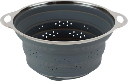 Collapsible Silicone & Stainless Steel Colander, Multipurpose Kitchen Steamer Strainer, Heat Safe Up to 445°F (230°C) Collapses Flat for Compact Storage, 9.5-Inches Diameter