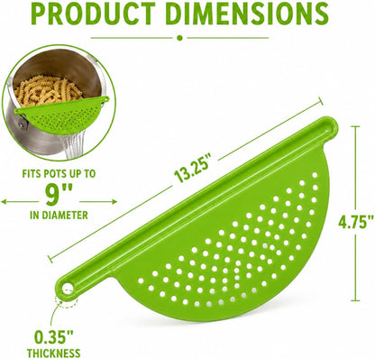 Handheld Plastic Pot Drainer, Noodle & Pasta Strainer with Handle - Fits up to 9" Pots - Red