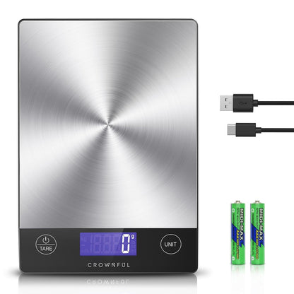 Food Scale, 33lb Rechargeable 304 Stainless Steel Digital Kitchen Scale Weight Grams and Ounces with LCD Display and Type-C Charging for Meal Prep, Baking and Cooking