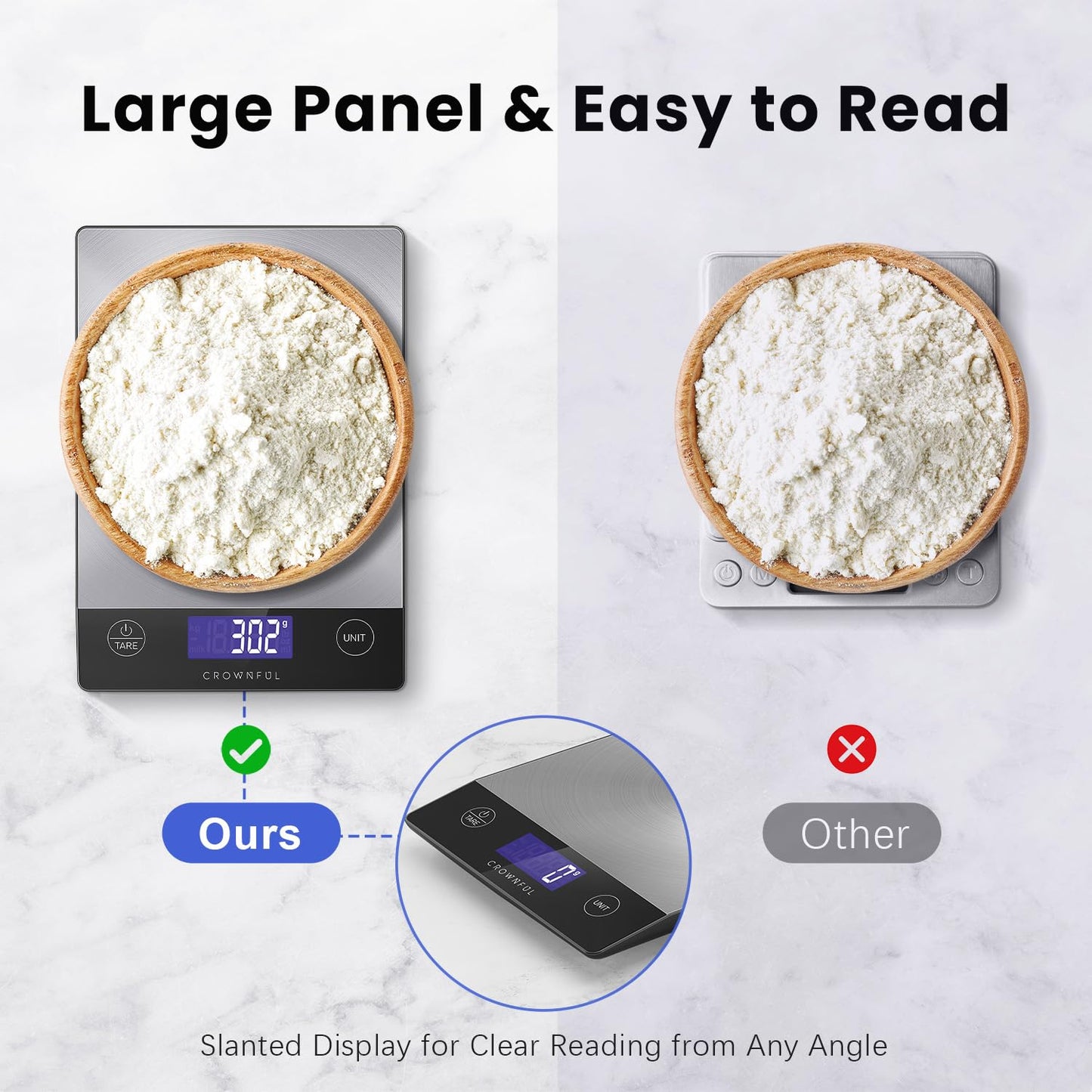 Food Scale, 33lb Rechargeable 304 Stainless Steel Digital Kitchen Scale Weight Grams and Ounces with LCD Display and Type-C Charging for Meal Prep, Baking and Cooking