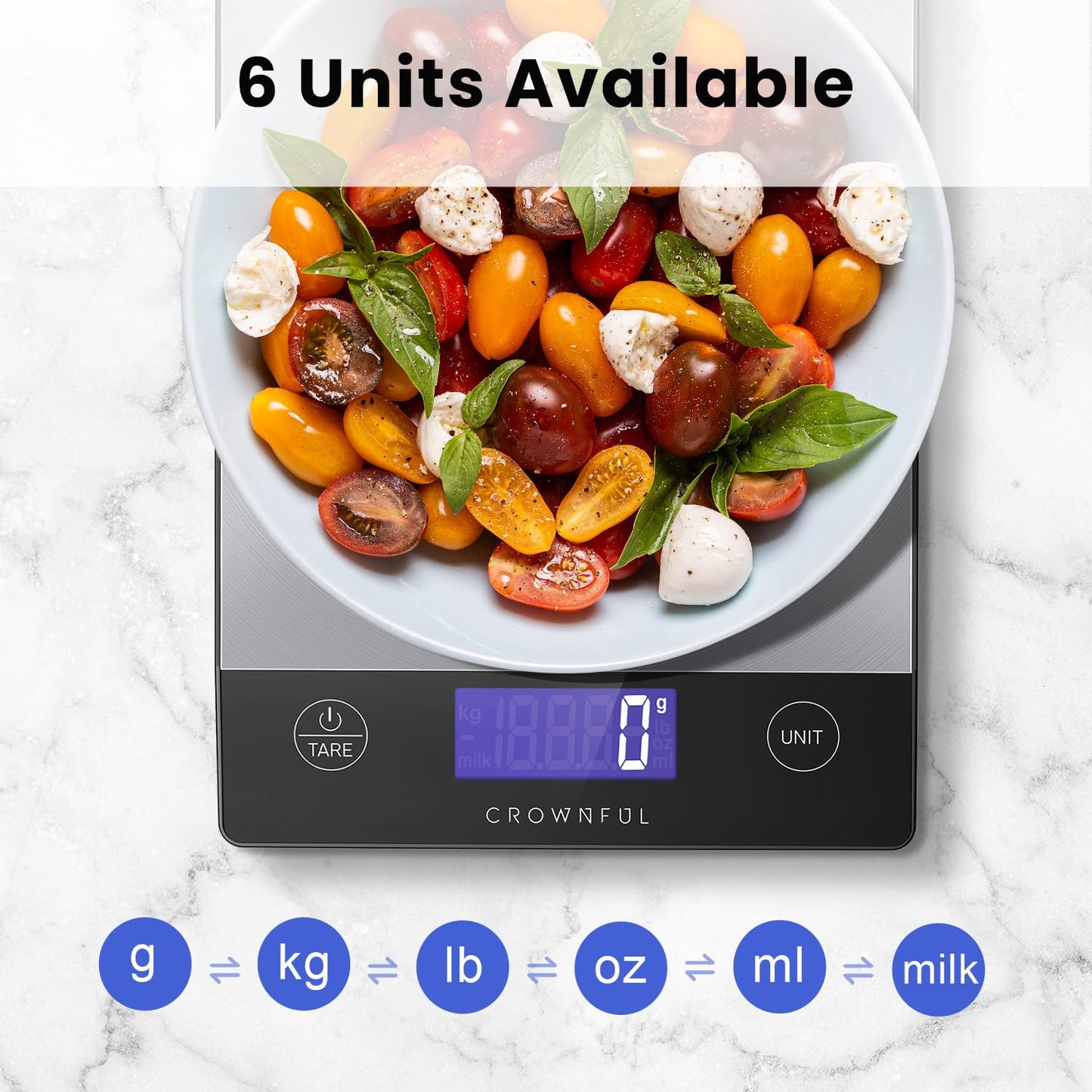 Food Scale, 33lb Rechargeable 304 Stainless Steel Digital Kitchen Scale Weight Grams and Ounces with LCD Display and Type-C Charging for Meal Prep, Baking and Cooking