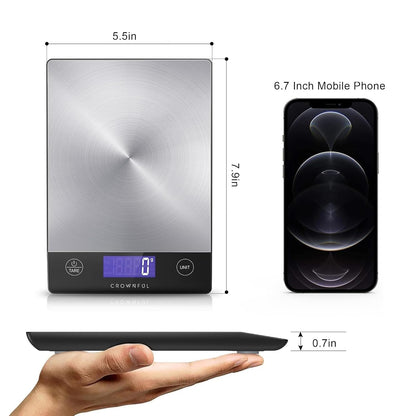 Food Scale, 33lb Rechargeable 304 Stainless Steel Digital Kitchen Scale Weight Grams and Ounces with LCD Display and Type-C Charging for Meal Prep, Baking and Cooking