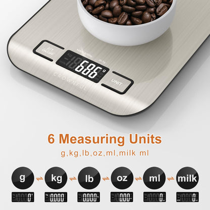 Food Scale, 33lb Rechargeable 304 Stainless Steel Digital Kitchen Scale Weight Grams and Ounces with LCD Display and Type-C Charging for Meal Prep, Baking and Cooking