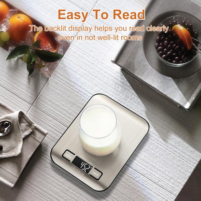 Food Scale, 33lb Rechargeable 304 Stainless Steel Digital Kitchen Scale Weight Grams and Ounces with LCD Display and Type-C Charging for Meal Prep, Baking and Cooking