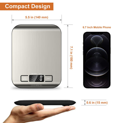 Food Scale, 33lb Rechargeable 304 Stainless Steel Digital Kitchen Scale Weight Grams and Ounces with LCD Display and Type-C Charging for Meal Prep, Baking and Cooking