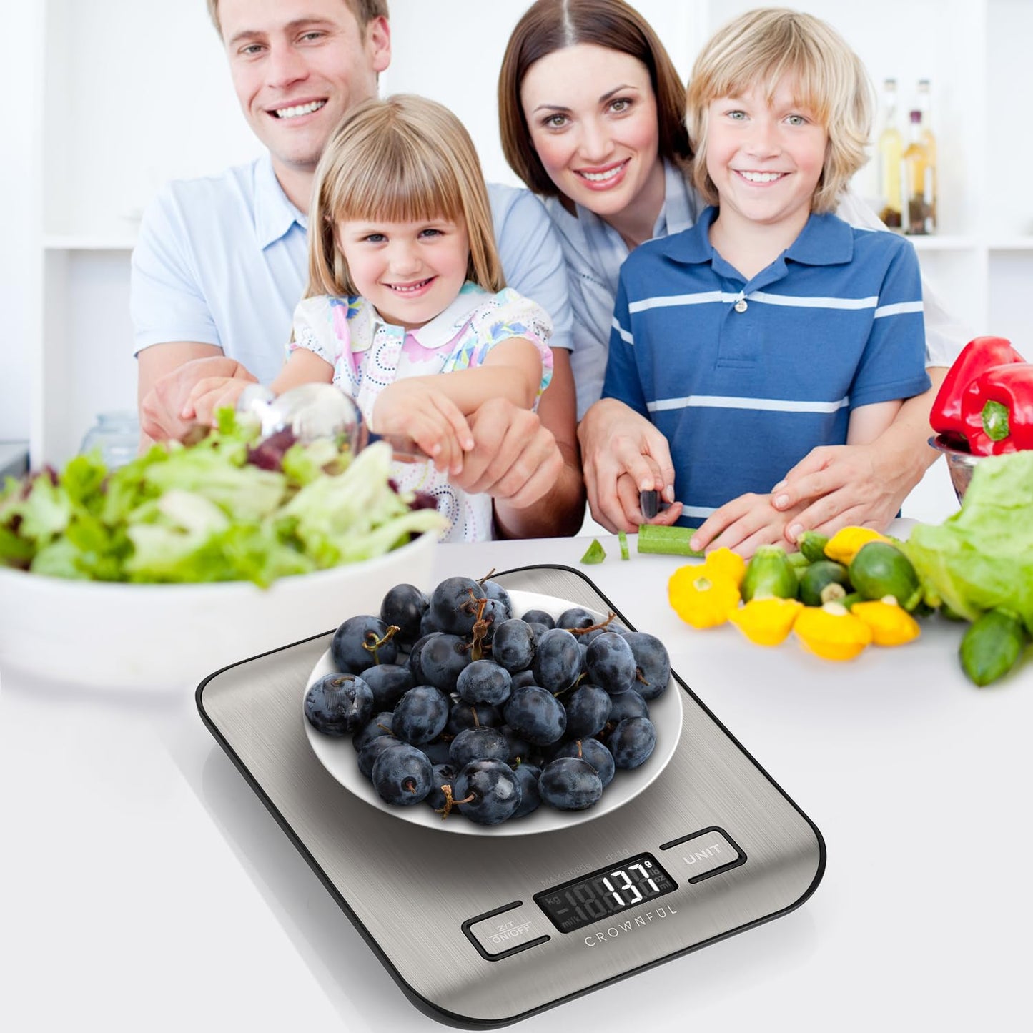 Food Scale, 33lb Rechargeable 304 Stainless Steel Digital Kitchen Scale Weight Grams and Ounces with LCD Display and Type-C Charging for Meal Prep, Baking and Cooking