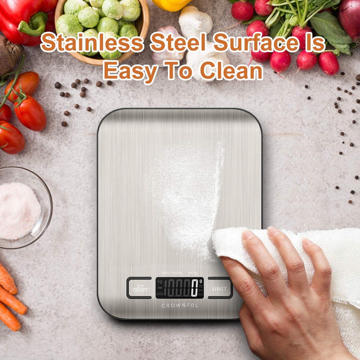Food Scale, 33lb Rechargeable 304 Stainless Steel Digital Kitchen Scale Weight Grams and Ounces with LCD Display and Type-C Charging for Meal Prep, Baking and Cooking