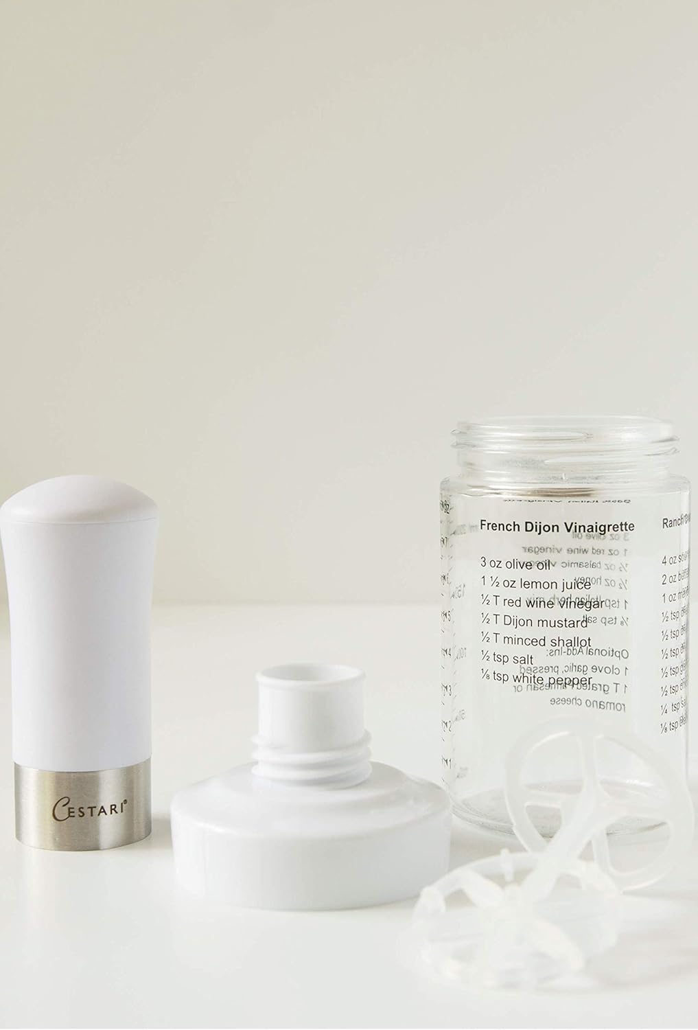 Glass Salad Dressing Bottle: Premium Borosilicate Salad Dressing Shaker with Mixer Insert | Leak Proof Salad Dressing Blender and Dispenser with Measurements and Recipes • Reusable Vinaigrette Cruet